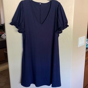 Women’s V Neck Dress with Gathered Short Sleeves